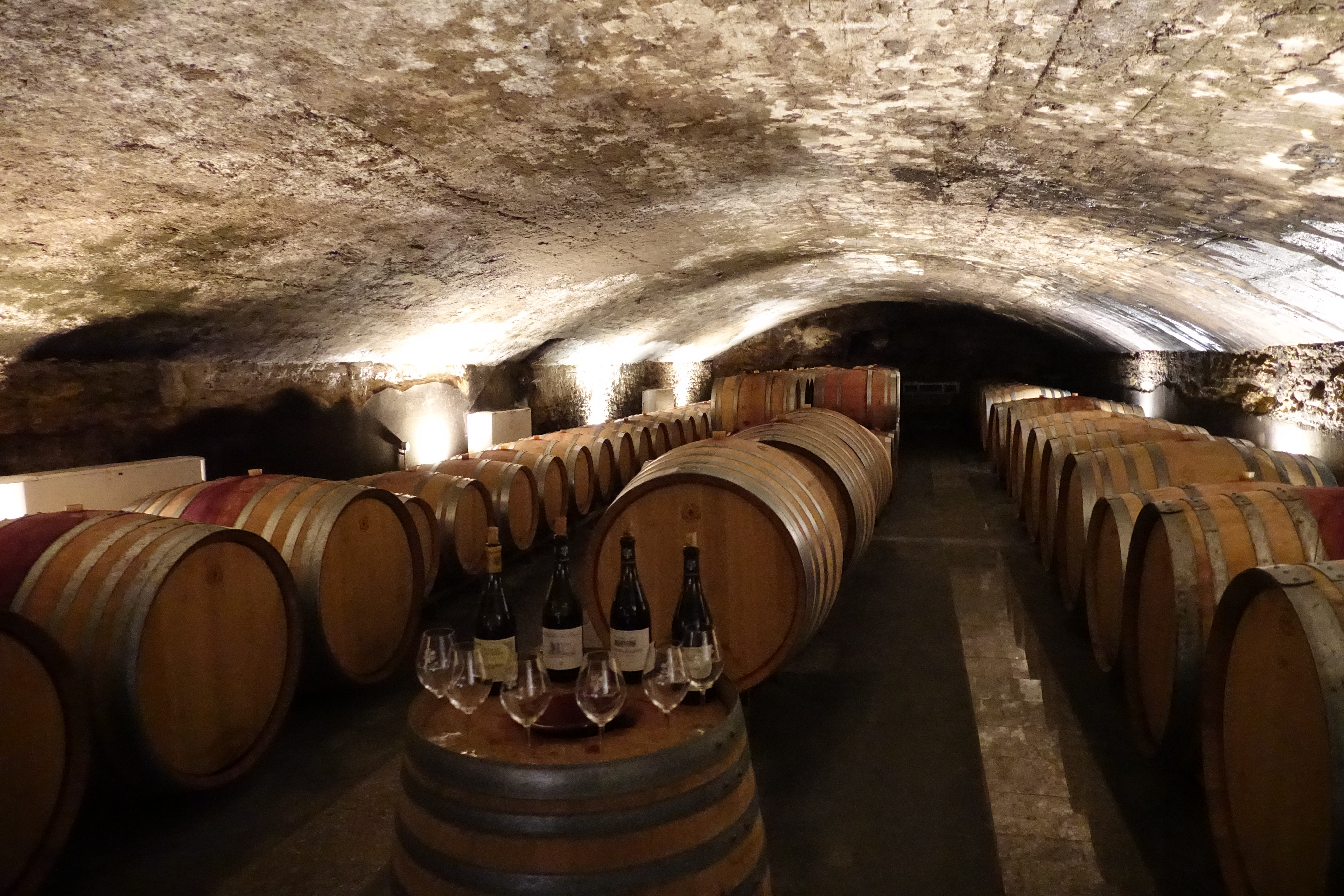 Having a tasting amongst the aging barrels